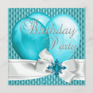 Invitación Globos de fiesta de cumpleaños azul teal blanco co