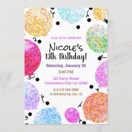 Invitación Globos de Fiesta de Cumpleaños con Lunares Lindos