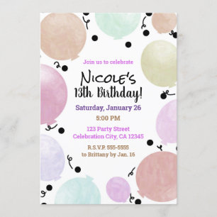 Invitación Globos de Fiesta de Cumpleaños Pastel Rosa