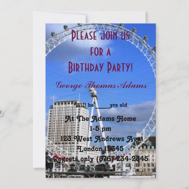 Invitación Globos de Fiesta de Cumpleaños Patrón Londres (Anverso)
