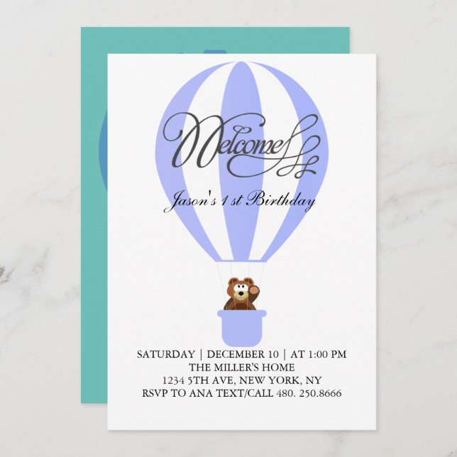 Invitación Globos de fiesta de miel para tu primer cumpleaños (Anverso / Reverso)