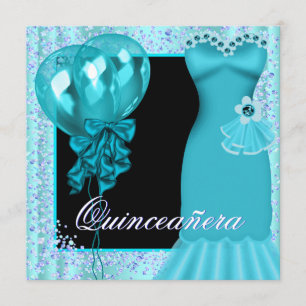 Invitación Globos de fiesta de quinceañera morados azul turqu