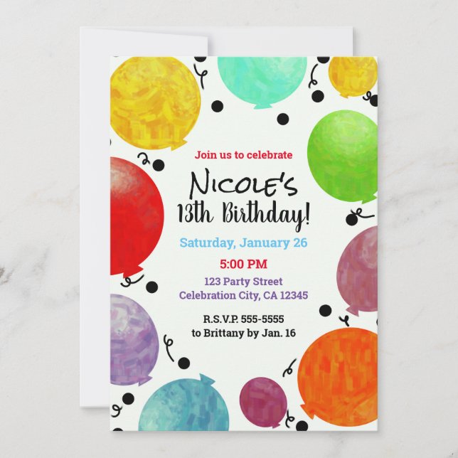 Invitación Globos de Fiesta Divertida Fiesta de Cumpleaños (Anverso)