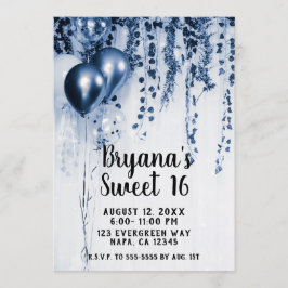 Invitación Globos de fiesta metálicos azules Ivy Blanco Cumpl