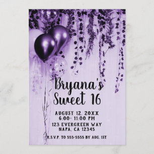 Invitación Globos de fiesta metálicos morados Hiedra blanca C