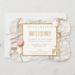 Invitación Globos de flautas de oro de 21 Fiestas glamorosos