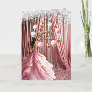 Invitación Globos de glitter rosa Sweet 16