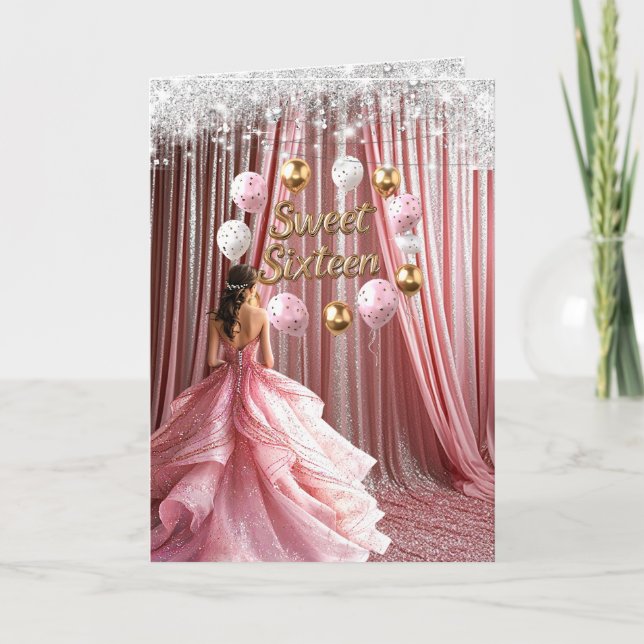 Invitación Globos de glitter rosa Sweet 16 (Anverso)