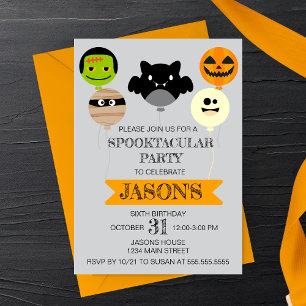 Invitación Globos de Halloween Fiesta de Cumpleaños Divertida