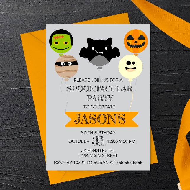 Invitación Globos de Halloween Fiesta de Cumpleaños Divertida (Subido por el creador)