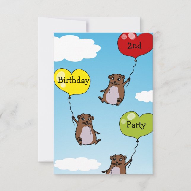 Invitación Globos de hámster, fiesta de segundo cumpleaños (Anverso)