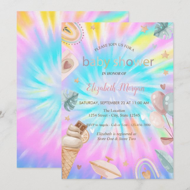 Invitación Globos de helado de arcoíris Tinte de Baby Shower  (Anverso / Reverso)