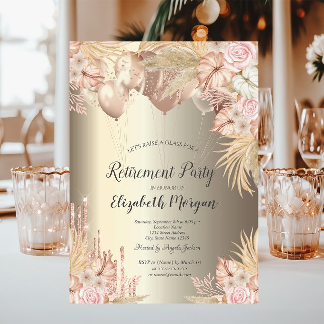 Invitación Globos de hierba de Pampas Champagne Jubilación   (Subido por el creador)
