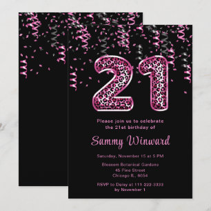 Invitación Globos de impresión de leopardo de cumpleaños 21 c