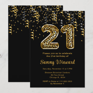 Invitación Globos de impresión de leopardo para cumpleaños 21
