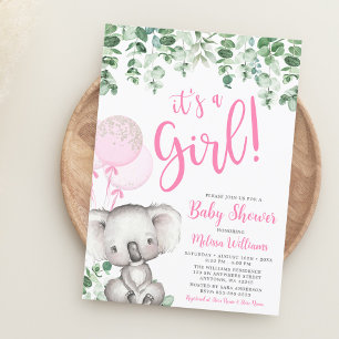 Invitación Globos de Koala Eucalipto Niña Baby Shower