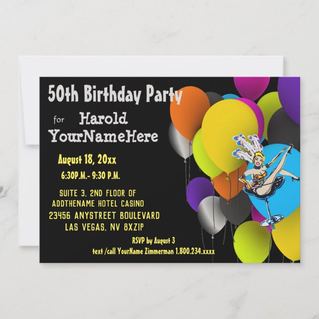 Invitación Globos de la 50ª fiesta de cumpleaños de Las Vegas (Anverso)