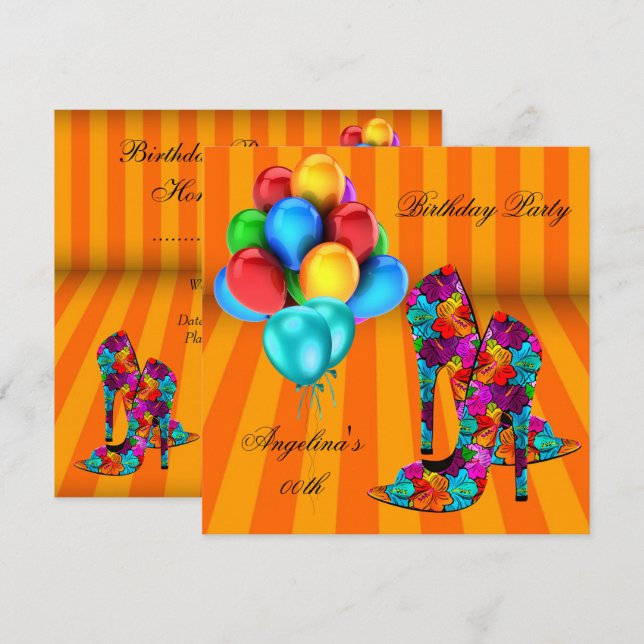Invitación Globos de la fiesta de cumpleaños 3 (Anverso / Reverso)