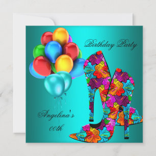 Invitación Globos de la fiesta de cumpleaños de los zapatos d
