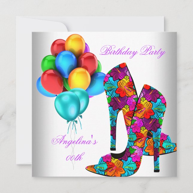 Invitación Globos de la fiesta de cumpleaños de los zapatos d (Anverso)