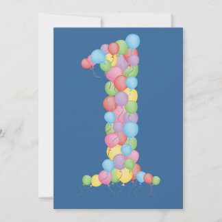 Invitación Globos de la fiesta de cumpleaños del azul de los