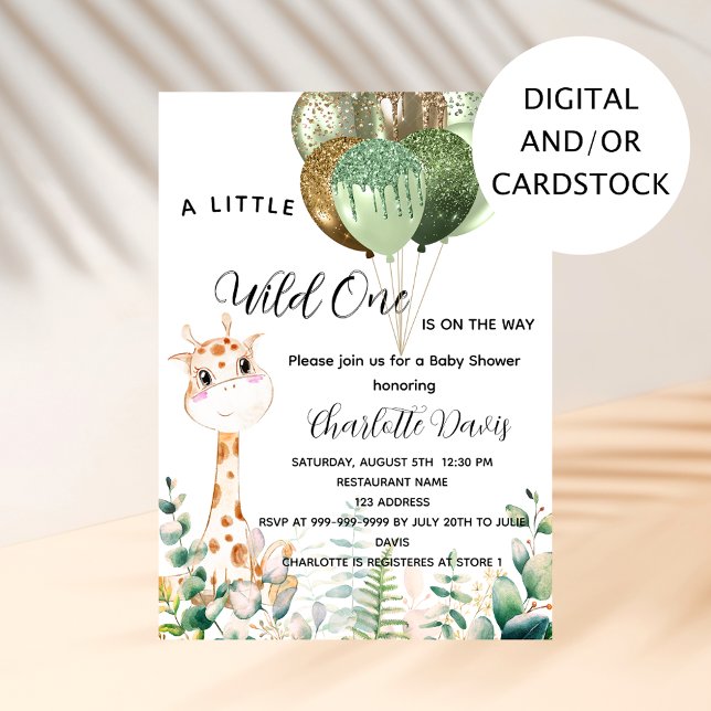 Invitación Globos de la jungla de jirafa de una ducha salvaje (Subido por el creador)