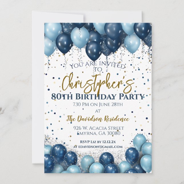 Invitación Globos de la Marina del Partido de los Años 80 (Anverso)
