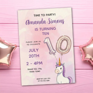 Invitación Globos de lámina de unicornio pastel para cumpleañ
