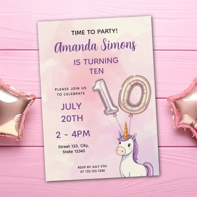 Invitación Globos de lámina de unicornio pastel para cumpleañ (Subido por el creador)