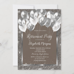 Invitación Globos de lentejuelas de marco de plata Jubilación