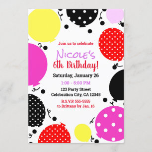 Invitación Globos de lunares rojos rosados y negros Fiesta de