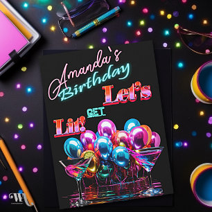Invitación Globos de luz negra de neón Cumpleaños cóctel