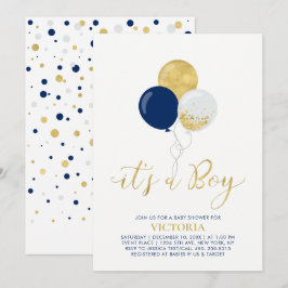 Invitación Globos de Marina y Oro | Es un Boy Baby Shower