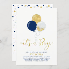 Invitación Globos de Marina y Oro | Es un Boy Baby Shower