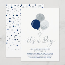 Invitación Globos de Marina y Plata | Es un Boy Baby Shower