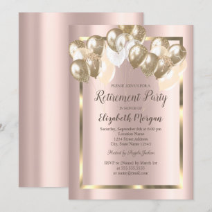 Invitación Globos de moda, marco, oro Rosa, jubilación