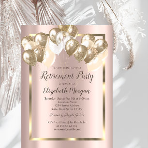 Invitación Globos de moda, marco, oro Rosa, jubilación