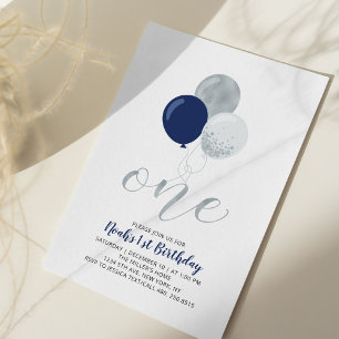 Invitación Globos de Navy y Plateados Cumpleaños de un Niño d