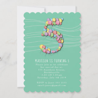 Invitación Globos de niñas Aqua 5º Quinta fiesta de cumpleaño