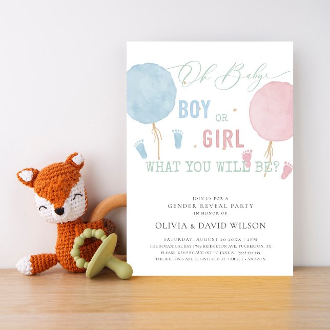 Invitación Globos de niño o Chica Fiesta de revelación de gén (Subido por el creador)