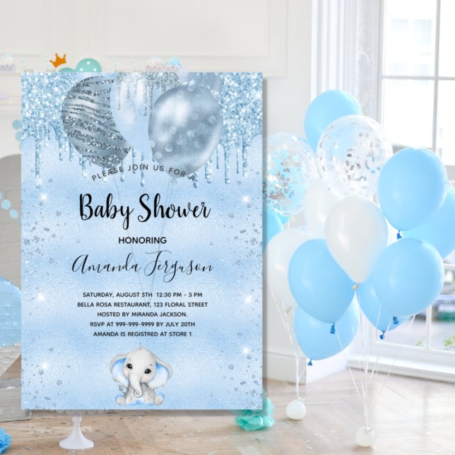 Invitación Globos de niños elefantes purpurinas azules de Bab (Subido por el creador)