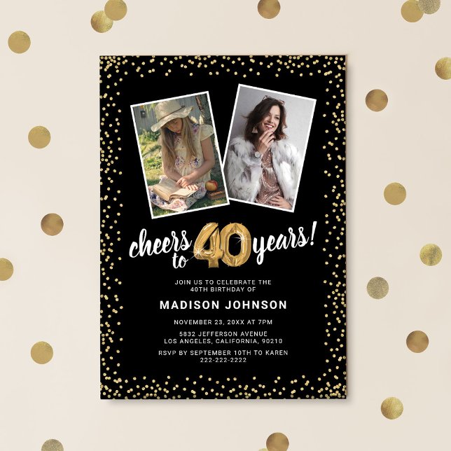 Invitación Globos de oro 2 Foto 40 cumpleaños (Subido por el creador)