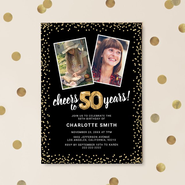 Invitación Globos de oro 2 Foto 50 cumpleaños (Subido por el creador)