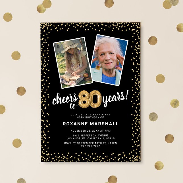 Invitación Globos de oro 2 Foto 80 cumpleaños (Subido por el creador)