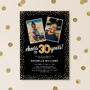 Invitación Globos de Oro 2 Foto Cumpleaños 30