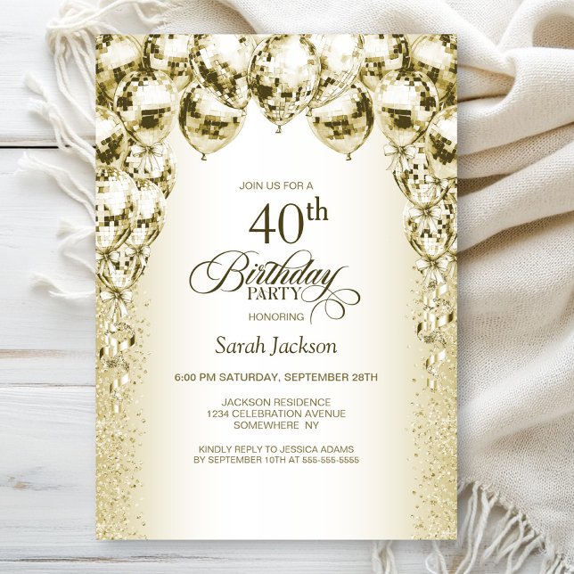Invitación Globos de oro 40.º Fiesta de cumpleaños (Subido por el creador)