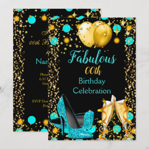 Invitación Globos de oro azul verde azulado de tacones altos