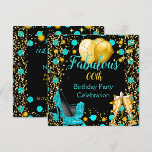 Invitación Globos de oro azul verde azulado de tacones altos
