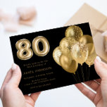 Invitación Globos de oro Black 80th Birthday Party<br><div class="desc">Globos de oro Invitación a fiesta de cumpleaños 80 negro Ver colección coincidente en tienda de nichos y nidos</div>