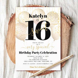 Invitación Globos de Oro Blanco Cumpleaños Dulces 16 Femenino